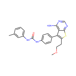 COCCc1sc2ncnc(N)c2c1-c1ccc(NC(=O)Nc2cccc(C)c2)cc1 ZINC000013673672