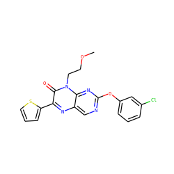 COCCn1c(=O)c(-c2cccs2)nc2cnc(Oc3cccc(Cl)c3)nc21 ZINC000004238331