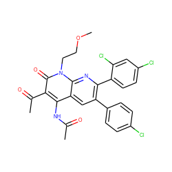 COCCn1c(=O)c(C(C)=O)c(NC(C)=O)c2cc(-c3ccc(Cl)cc3)c(-c3ccc(Cl)cc3Cl)nc21 ZINC000028569434