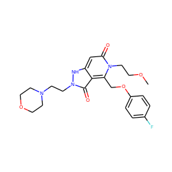 COCCn1c(COc2ccc(F)cc2)c2c(=O)n(CCN3CCOCC3)[nH]c2cc1=O ZINC000064447340