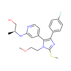 COCCn1c(SC)nc(-c2ccc(F)cc2)c1-c1ccnc(N[C@@H](C)CO)c1 ZINC000040933763