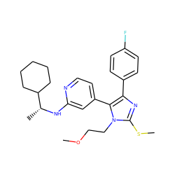 COCCn1c(SC)nc(-c2ccc(F)cc2)c1-c1ccnc(N[C@H](C)C2CCCCC2)c1 ZINC000040933252