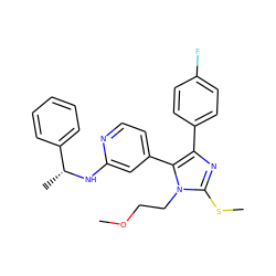 COCCn1c(SC)nc(-c2ccc(F)cc2)c1-c1ccnc(N[C@H](C)c2ccccc2)c1 ZINC000040933688