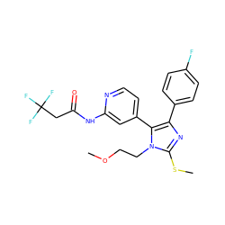 COCCn1c(SC)nc(-c2ccc(F)cc2)c1-c1ccnc(NC(=O)CC(F)(F)F)c1 ZINC000064528492