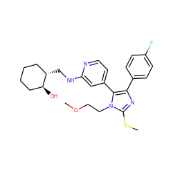 COCCn1c(SC)nc(-c2ccc(F)cc2)c1-c1ccnc(NC[C@H]2CCCC[C@@H]2O)c1 ZINC000040919128