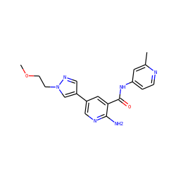 COCCn1cc(-c2cnc(N)c(C(=O)Nc3ccnc(C)c3)c2)cn1 ZINC000150158092