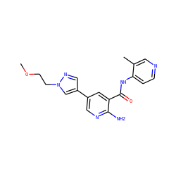 COCCn1cc(-c2cnc(N)c(C(=O)Nc3ccncc3C)c2)cn1 ZINC000150009337