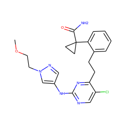 COCCn1cc(Nc2ncc(Cl)c(CCc3ccccc3C3(C(N)=O)CC3)n2)cn1 ZINC000211057080