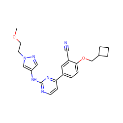 COCCn1cc(Nc2nccc(-c3ccc(OCC4CCC4)c(C#N)c3)n2)cn1 ZINC000146501777