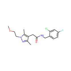 COCCn1nc(C)c(CC(=O)NCc2ccc(F)cc2Cl)c1C ZINC000095565194