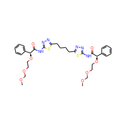 COCOCCO[C@H](C(=O)Nc1nnc(CCCCc2nnc(NC(=O)[C@H](OCCOCOC)c3ccccc3)s2)s1)c1ccccc1 ZINC000169698071