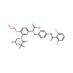 COCOc1ccc([C@@H](Cc2ccc(NC(=O)c3c(Cl)cccc3Cl)cc2)C(=O)O)cc1N(CC(C)C)C(=O)C(C)(C)C ZINC000028352475