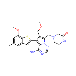 COCc1c(-c2cc3cc(C)cc(OC)c3s2)c2c(N)ncnn2c1CN1CCNC(=O)C1 ZINC000207338191