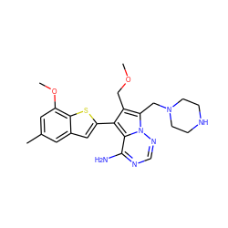 COCc1c(-c2cc3cc(C)cc(OC)c3s2)c2c(N)ncnn2c1CN1CCNCC1 ZINC000218064424