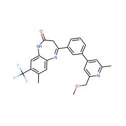 COCc1cc(-c2cccc(C3=Nc4cc(C)c(C(F)(F)F)cc4NC(=O)C3)c2)cc(C)n1 ZINC000101383293