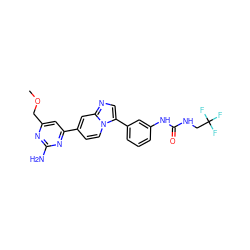 COCc1cc(-c2ccn3c(-c4cccc(NC(=O)NCC(F)(F)F)c4)cnc3c2)nc(N)n1 ZINC000139500523