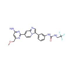 COCc1cc(N)nc(-c2ccn3c(-c4cccc(NC(=O)NCC(F)(F)F)c4)cnc3c2)n1 ZINC000169704765