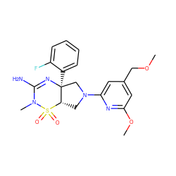 COCc1cc(OC)nc(N2C[C@H]3[C@](c4ccccc4F)(C2)N=C(N)N(C)S3(=O)=O)c1 ZINC000203408043