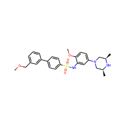 COCc1cccc(-c2ccc(S(=O)(=O)Nc3cc(N4C[C@H](C)N[C@H](C)C4)ccc3OC)cc2)c1 ZINC000035821769