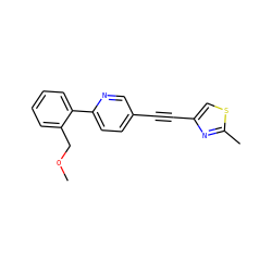 COCc1ccccc1-c1ccc(C#Cc2csc(C)n2)cn1 ZINC000169698708