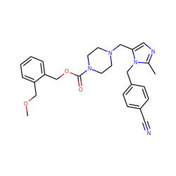 COCc1ccccc1COC(=O)N1CCN(Cc2cnc(C)n2Cc2ccc(C#N)cc2)CC1 ZINC000013444554