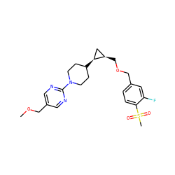 COCc1cnc(N2CCC([C@H]3C[C@H]3COCc3ccc(S(C)(=O)=O)c(F)c3)CC2)nc1 ZINC000473134065