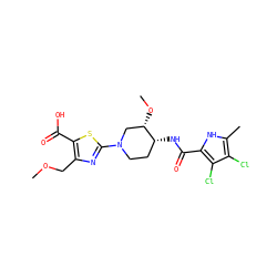 COCc1nc(N2CC[C@@H](NC(=O)c3[nH]c(C)c(Cl)c3Cl)[C@@H](OC)C2)sc1C(=O)O ZINC000136334119