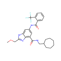 COCc1nc2c(C(=O)NCC3CCCCCC3)cc(NC(=O)c3ccccc3C(F)(F)F)cc2[nH]1 ZINC000205657294