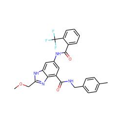 COCc1nc2c(C(=O)NCc3ccc(C)cc3)cc(NC(=O)c3ccccc3C(F)(F)F)cc2[nH]1 ZINC000205654878