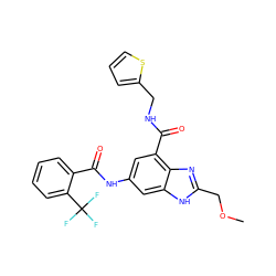 COCc1nc2c(C(=O)NCc3cccs3)cc(NC(=O)c3ccccc3C(F)(F)F)cc2[nH]1 ZINC000218685424