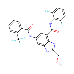 COCc1nc2c(C(=O)Nc3c(F)cccc3F)cc(NC(=O)c3ccccc3C(F)(F)F)cc2[nH]1 ZINC000205655714