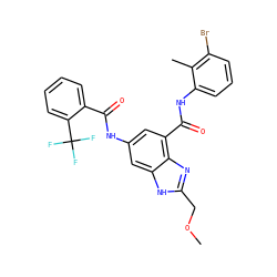 COCc1nc2c(C(=O)Nc3cccc(Br)c3C)cc(NC(=O)c3ccccc3C(F)(F)F)cc2[nH]1 ZINC000205655458