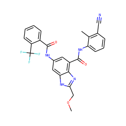 COCc1nc2c(C(=O)Nc3cccc(C#N)c3C)cc(NC(=O)c3ccccc3C(F)(F)F)cc2[nH]1 ZINC000205655820