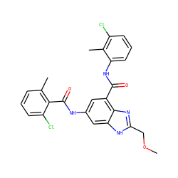 COCc1nc2c(C(=O)Nc3cccc(Cl)c3C)cc(NC(=O)c3c(C)cccc3Cl)cc2[nH]1 ZINC000207727637