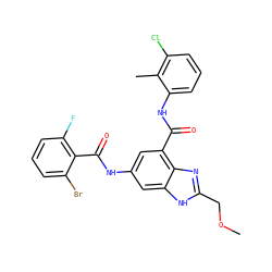 COCc1nc2c(C(=O)Nc3cccc(Cl)c3C)cc(NC(=O)c3c(F)cccc3Br)cc2[nH]1 ZINC000207727570