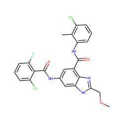 COCc1nc2c(C(=O)Nc3cccc(Cl)c3C)cc(NC(=O)c3c(F)cccc3Cl)cc2[nH]1 ZINC000205655329