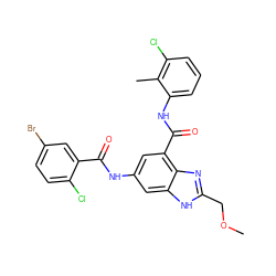 COCc1nc2c(C(=O)Nc3cccc(Cl)c3C)cc(NC(=O)c3cc(Br)ccc3Cl)cc2[nH]1 ZINC000205654066