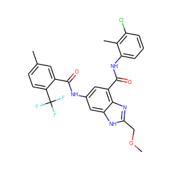 COCc1nc2c(C(=O)Nc3cccc(Cl)c3C)cc(NC(=O)c3cc(C)ccc3C(F)(F)F)cc2[nH]1 ZINC000207729927