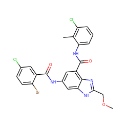 COCc1nc2c(C(=O)Nc3cccc(Cl)c3C)cc(NC(=O)c3cc(Cl)ccc3Br)cc2[nH]1 ZINC000220359339