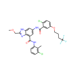 COCc1nc2c(C(=O)Nc3cccc(Cl)c3C)cc(NC(=O)c3cc(OCCCC(F)(F)F)ccc3Cl)cc2[nH]1 ZINC000205654137