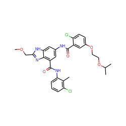 COCc1nc2c(C(=O)Nc3cccc(Cl)c3C)cc(NC(=O)c3cc(OCCOC(C)C)ccc3Cl)cc2[nH]1 ZINC000218691124