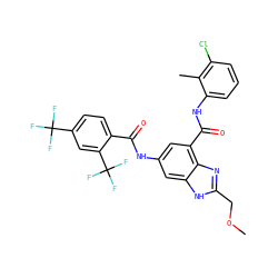 COCc1nc2c(C(=O)Nc3cccc(Cl)c3C)cc(NC(=O)c3ccc(C(F)(F)F)cc3C(F)(F)F)cc2[nH]1 ZINC000207733003