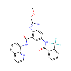 COCc1nc2c(C(=O)Nc3cccc4cccnc34)cc(NC(=O)c3ccccc3C(F)(F)F)cc2[nH]1 ZINC000205657319