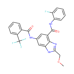 COCc1nc2c(C(=O)Nc3ccccc3F)cc(NC(=O)c3ccccc3C(F)(F)F)cc2[nH]1 ZINC000207732744