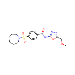 COCc1nnc(NC(=O)c2ccc(S(=O)(=O)N3CCCCCC3)cc2)o1 ZINC000002720209