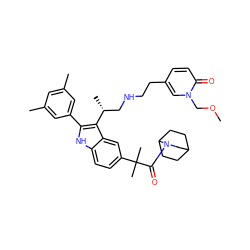 COCn1cc(CCNC[C@@H](C)c2c(-c3cc(C)cc(C)c3)[nH]c3ccc(C(C)(C)C(=O)N4CC5CCC4CC5)cc23)ccc1=O ZINC000026579617