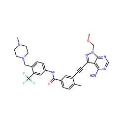 COCn1nc(C#Cc2cc(C(=O)Nc3ccc(CN4CCN(C)CC4)c(C(F)(F)F)c3)ccc2C)c2c(N)ncnc21 ZINC000299851599