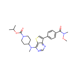 CON(C)C(=O)c1ccc(-c2csc3c(N(C)C4CCN(C(=O)OC(C)C)CC4)ncnc23)cc1 ZINC001772628341