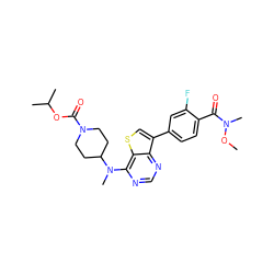 CON(C)C(=O)c1ccc(-c2csc3c(N(C)C4CCN(C(=O)OC(C)C)CC4)ncnc23)cc1F ZINC001772604048