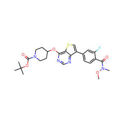 CON(C)C(=O)c1ccc(-c2csc3c(OC4CCN(C(=O)OC(C)(C)C)CC4)ncnc23)cc1F ZINC001772608751